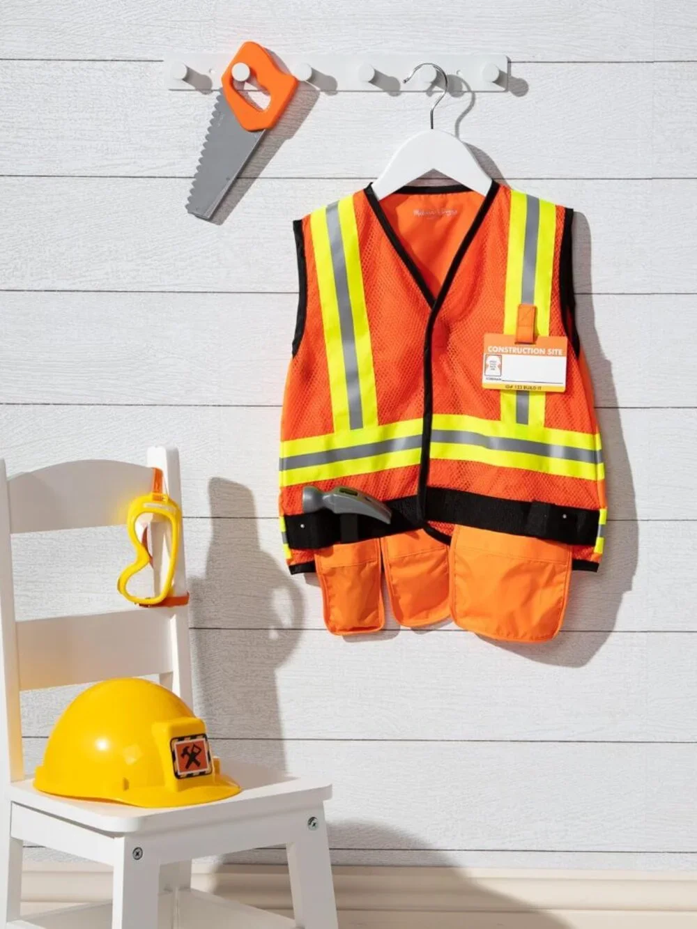 Construction Costume, Pretend Play Dress Up Set 6-Pc Tools, Vest & Accessories,